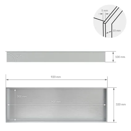 LuxeBath Inbouw douchewand, 90x30x10 cm, Roestvrij staal, Zilver 4
