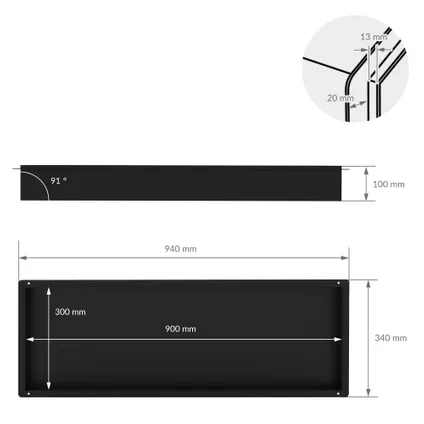 LuxeBath Inbouw douchewand, 90x30x10 cm, Roestvrij staal, Zwart 4