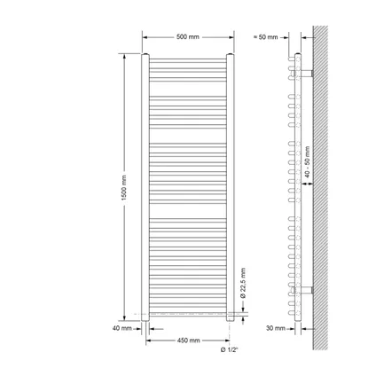 Radiateur Sèche-Serviettes ECD Germany Sahara pour Salle de Bain - 500 x 1500 mm - Chrome - Courbé 2