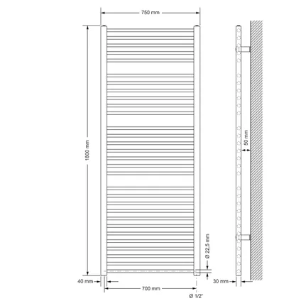 Radiateur ECD Germany Sèche-Serviettes Sahara pour Salle de Bain - 750 x 1800 mm - Anthracite 2