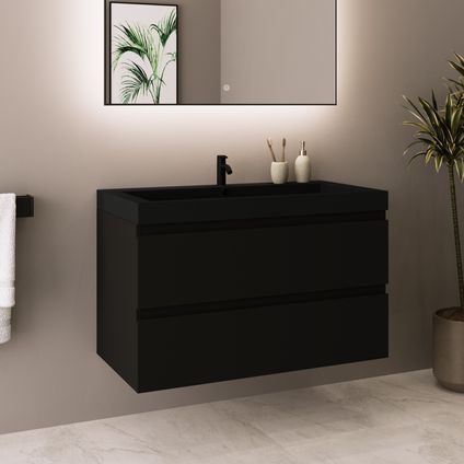 LOMAZOO meuble de salle de bain Monaco noir mat - 80cm