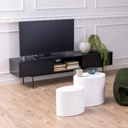Oviala TV-meubel 180 cm industriële stijl zwart hout 2