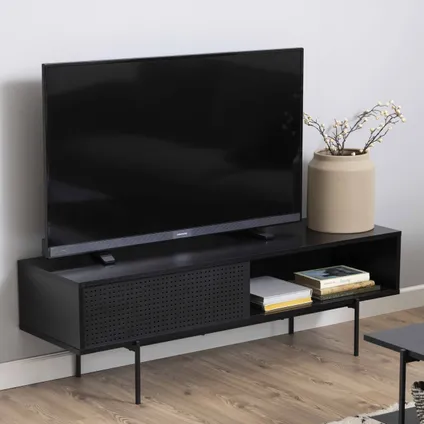 Oviala TV-meubel 140 cm industriële stijl zwart hout 2