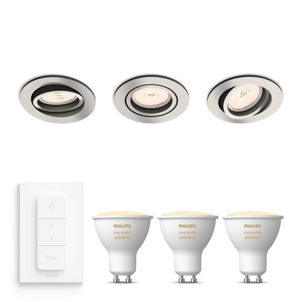 Philips Donegal Inbouwspots met White Ambiance & Dimmer - Nikkel