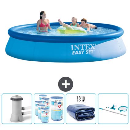 Intex Rond Opblaasbaar Easy Set Zwembad - 396 x 84 cm - Blauw - Inclusief Accessoires CB90