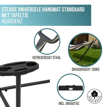 Support de hamac universel avec table - Jusqu'à 150 kg - Comprend un sac de rangement - Acier peint par poudrage 3