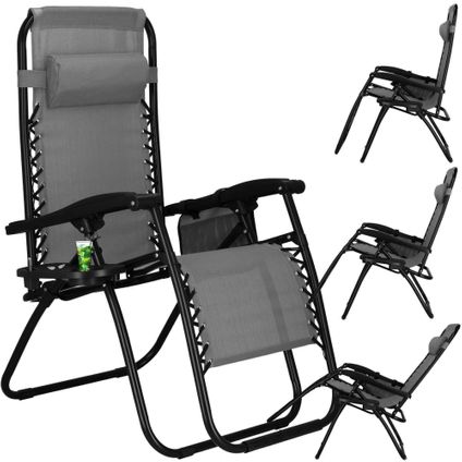 Chaise de jardin Springos - Chaise longue - Pliable - Réglable - Appui-tête ergonomique - Gris