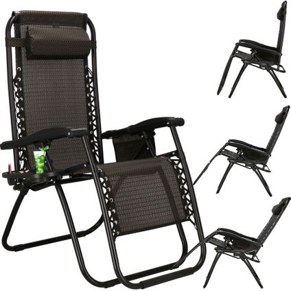 Springos Chaise de jardin |Chaise longue |Pliable |Réglable |Appui-tête ergonomique | Marron/Noir
