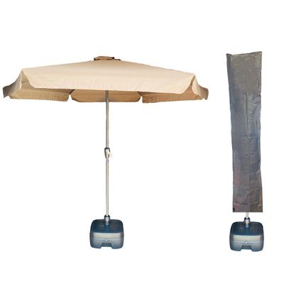 Parasol 3m urban taupe - CUHOC - avec pied de parasol à roulettes - et housse de parasol Basic