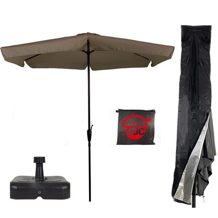 Parasol de 3 mètres - parasol droit CUHOC gris - housse de parasol noire - pied de parasol léger