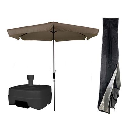 Parasol taupe 3m - CUHOC - avec housse de parasol - remplissage lourd base de parasol mobile