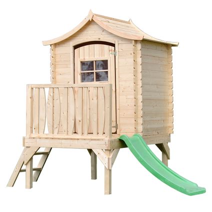 Timbela M550A - Maison en bois pour enfants 1.1m2 / 175x146xH212cm - avec toboggan