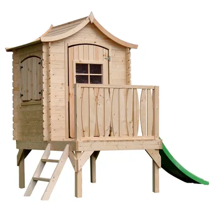 Timbela M550A - Maison en bois pour enfants 1.1m2 / 175x146xH212cm - avec toboggan 3
