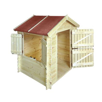 Timbela M516 - Maison en bois pour enfants - 1.1m2/146x112xH143cm - avec toit rouge, sol