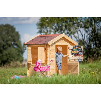 Timbela M516 - Maison en bois pour enfants - 1.1m2/146x112xH143cm - avec toit rouge, sol 5