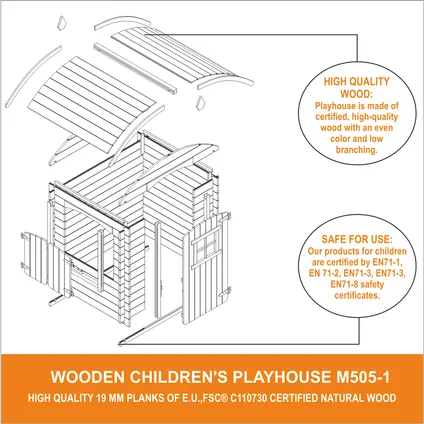 Timbela M505-1 - Houten huis voor kinderen ZONDER vloer - 1,1m2 / 146x112xH145cm 5