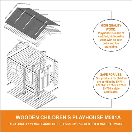 Timbela M501A - Houten huis voor kinderen - 1,1m2 /182x146xH145cm 3