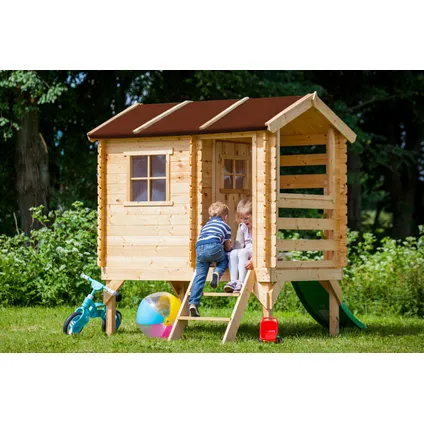 Maison en bois pour enfants - Timbela M501C - 1.1m2 / 182x146xH205cm - avec toboggan 5