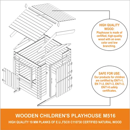 Timbela M516-1 - Maison en bois pour enfants - 1.1m2/146x112xH143cm - SANS plancher 3