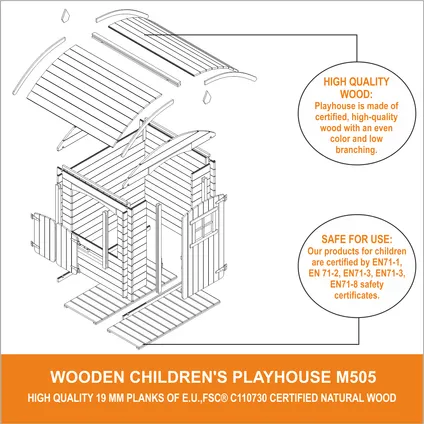 Timbela M505 - Houten huis voor kinderen MET vloer - 1,1m2 / 146x112xH145cm 5