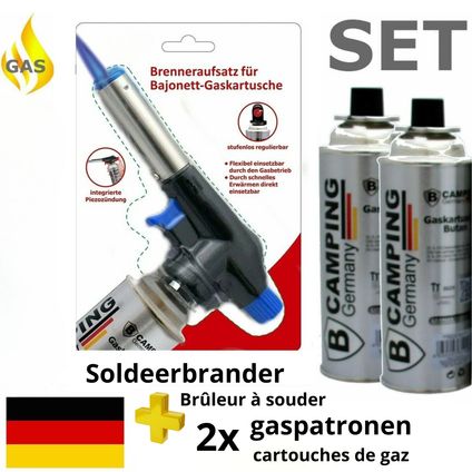 TronicXL Soldeerbrander + 2 cartridges - gascartridge met piëzo-, gasbrander, gasaansteker, soldeerl