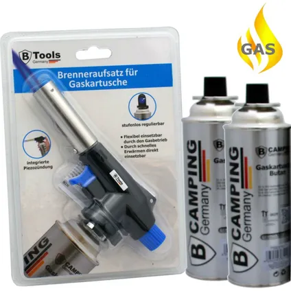 TronicXL Soldeerbrander + 2 cartridges - gascartridge met piëzo-, gasbrander, gasaansteker, soldeerl 3