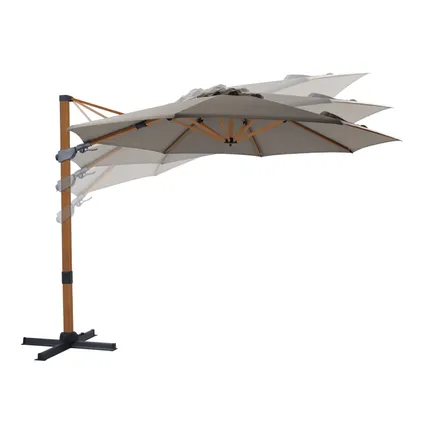 AXI Cyrus Premium Zweefparasol Rond Ø 300 cm in Hout Look / Taupe 5