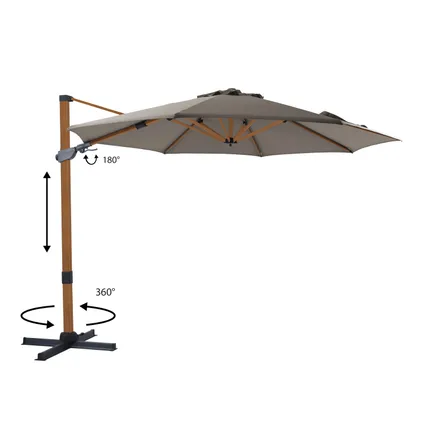 AXI Cyrus Premium Zweefparasol Rond Ø 300 cm in Hout Look / Taupe 6