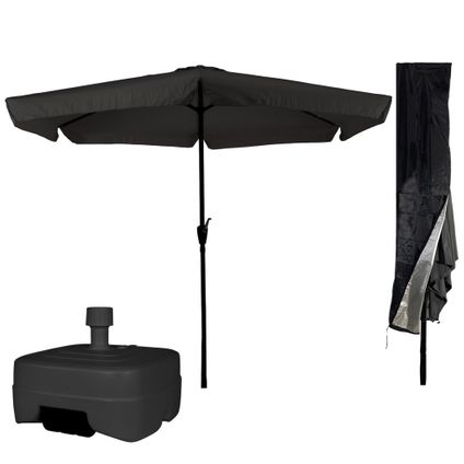 Parasol noir 3m - CUHOC - avec housse de parasol - remplissage lourd base de parasol mobile