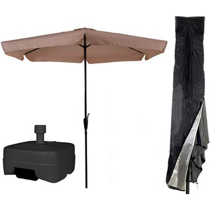 Parasol beige, ecru 3m - CUHOC - avec housse de parasol - remplissage lourd base de parasol mobile