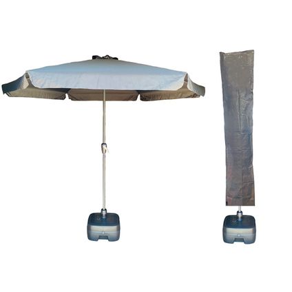 Parasol 3m sunny grey - CUHOC - avec pied de parasol à roulettes - et housse de parasol Basic