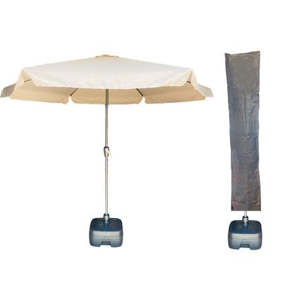 CUHOC - Parasol 3m ibiza beige - met verrijdbare parasolvoet - en Basic parasolhoes