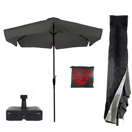 Parasol de 3 mètres - parasol droit CUHOC taupe - housse de parasol noire - pied de parasol léger