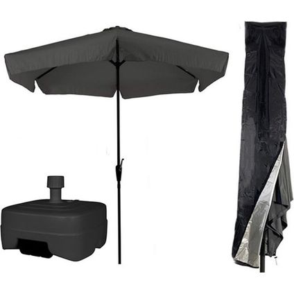 CUHOC Grijze 3m parasol - met parasolhoes - zware vulbare verrijdbare parasolvoet