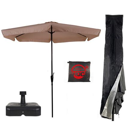 Parasol de 3 mètres - parasol droit CUHOC Ecru - housse de parasol noire - pied de parasol léger