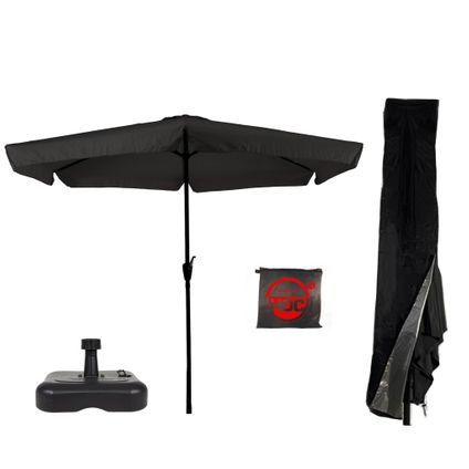 Parasol de 3 mètres - parasol droit CUHOC noir - housse de parasol noire - pied de parasol léger