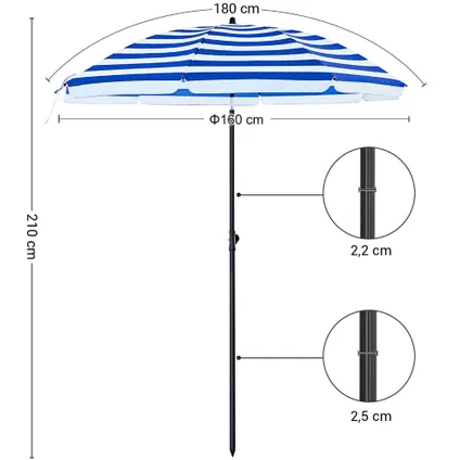 ACAZA Parasol de plage, Diamètre 160cm, Bleu 8