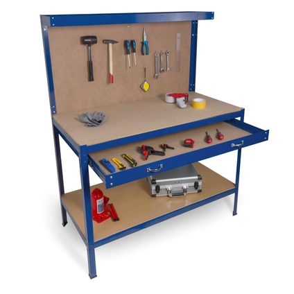 Hanse Werkzeuge Établi en métal avec tiroir / Table de travail - 120x60x155 cm