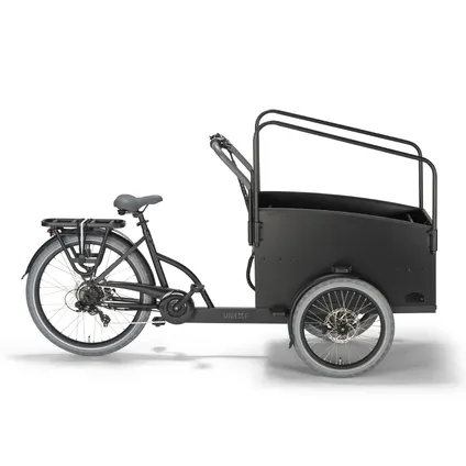 Vélo cargo électrique Villette Cargeau avec freins à disque à moteur arrière et capot noir/gris 2