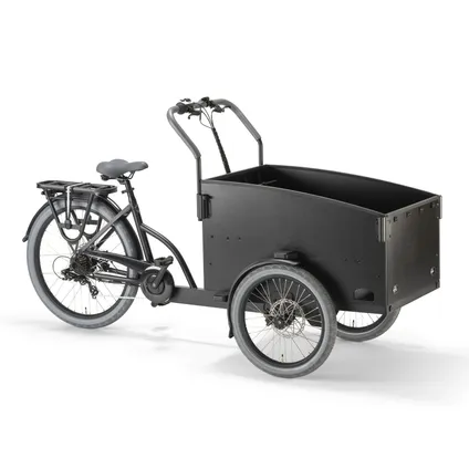 Vélo cargo électrique Villette Cargeau avec freins à disque à moteur arrière et capot noir/gris 3