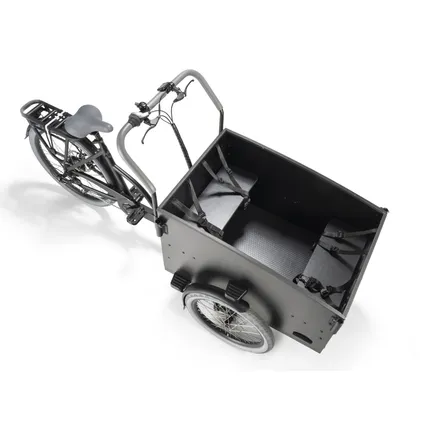 Vélo cargo électrique Villette Cargeau avec freins à disque à moteur arrière et capot noir/gris 5