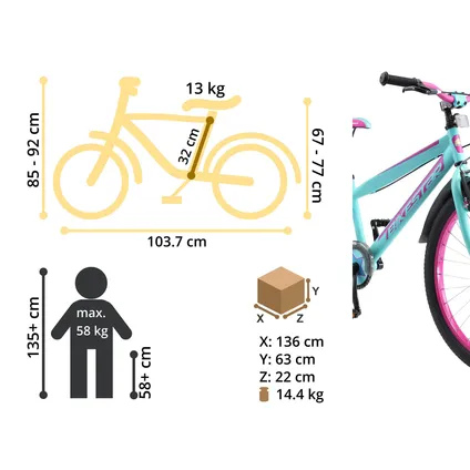 Bikestar kinderfiets Urban Jungle 24 inch turquoise/paars 6
