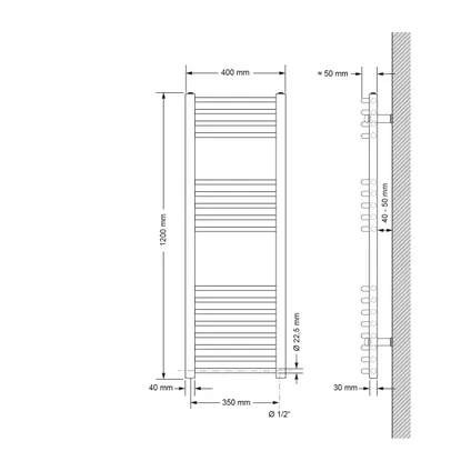 LuxeBath Radiateur de Salle de Bain Design Sahara, 400x1200 mm, Anthracite, Forme Courbé 4