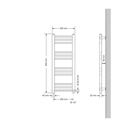 LuxeBath Badkamerradiator Sahara 300x800 mm, wit, recht met zijaansluiting, design radiator 4