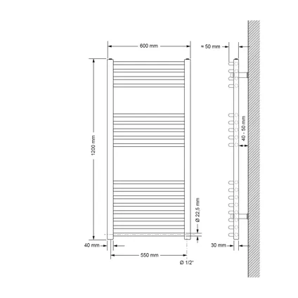 LuxeBath badkamer radiator Sahara 600x1200 mm, chroom, gebogen met zijaansluiting 4