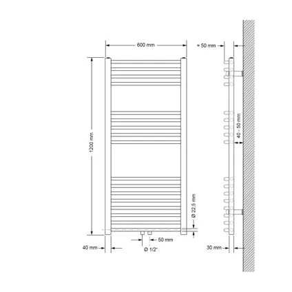 LuxeBath badkamer radiator Sahara 600x1200 mm, wit, gebogen met middenaansluiting 4