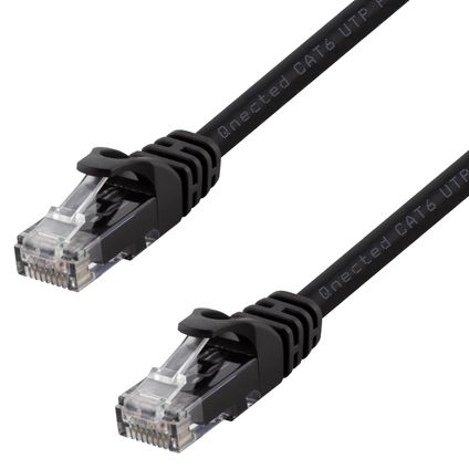 Câble réseau UTP Cat 6 Qnected® 1 mètre | Gigabit Ethernet | PoE++ | RJ45 sans accroc | Noir