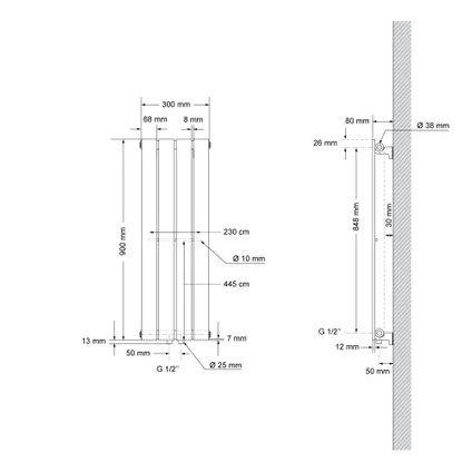 LuxeBath paneelradiator enkellaags 900x300 mm antraciet, design badkamer radiator middenaansluiting 8