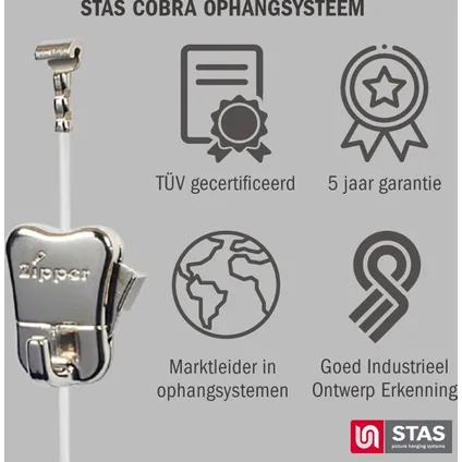STAS Ophangsysteem Cobra + Perlon Koord - 150 cm + Zipper (2 stuks) 4
