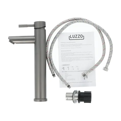 Luzzo® Como Gun Metal Hoog - RVS Wastafelkraan Hoog - Zilvergrijs 3